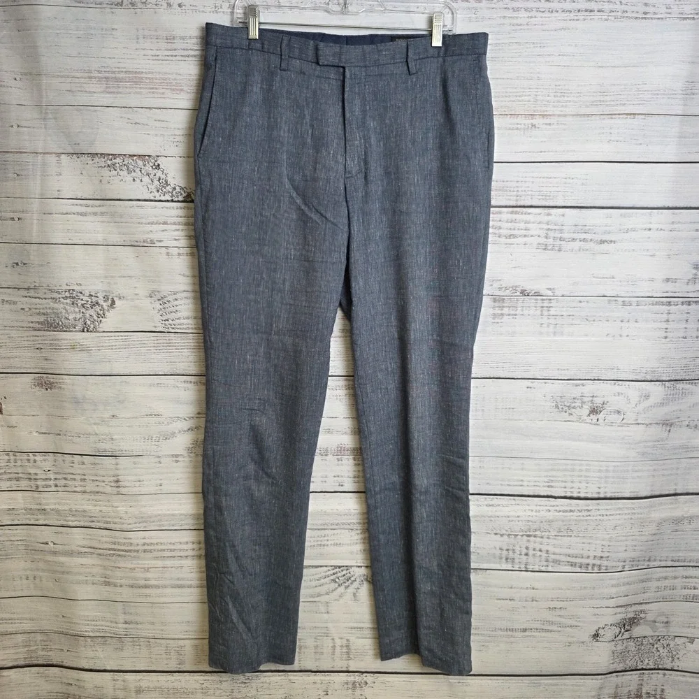 Banana Republic Pants Mens 34x33 Blue Linen Blend Flat Front Dress Trouser Slim‎
